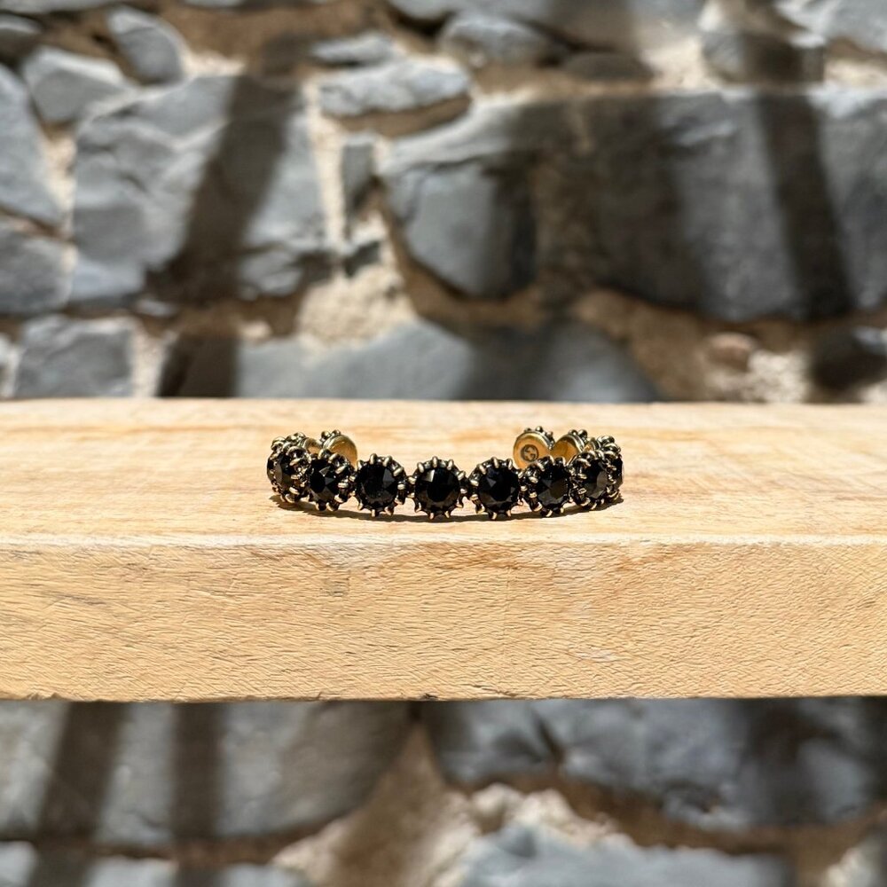 Gucci Crystal Embellished Black Stones Cuff Feline Bracelet